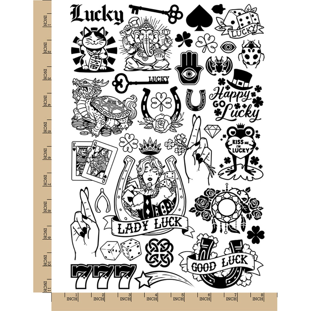 Lucky Charms Symbols Fortune Signs Temporary Tattoo Water Resistant Fake Body Art Set Collection